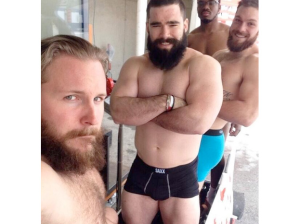 This is IRL the men's Canadian bobsledding team. I'd get in the middle of that man sandwich 